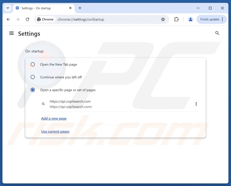 Removing copilsearch.com from Google Chrome homepage