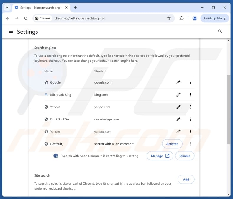 Removing copilsearch.com from Google Chrome default search engine