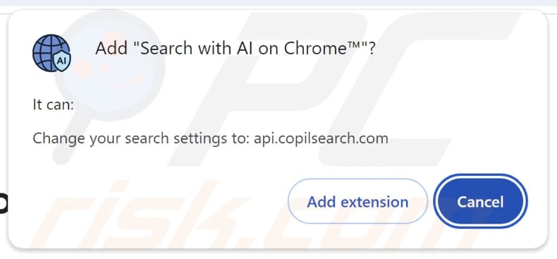 Search with AI on Chrome browser hijacker asking for permissions