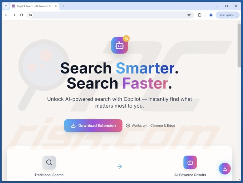 Website used to promote Search with AI on Chrome browser hijacker