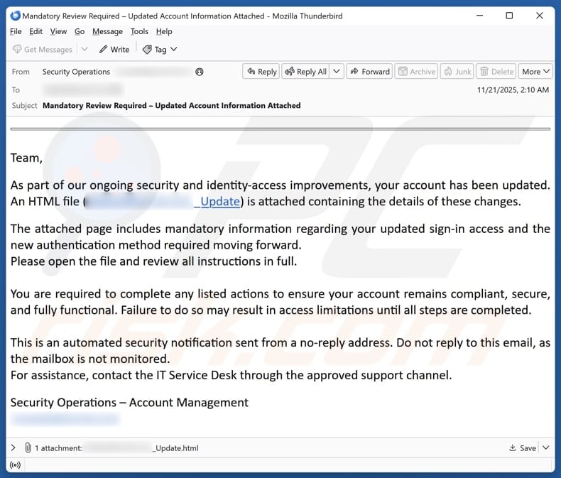 Email Account Failure Notice email spam campaign