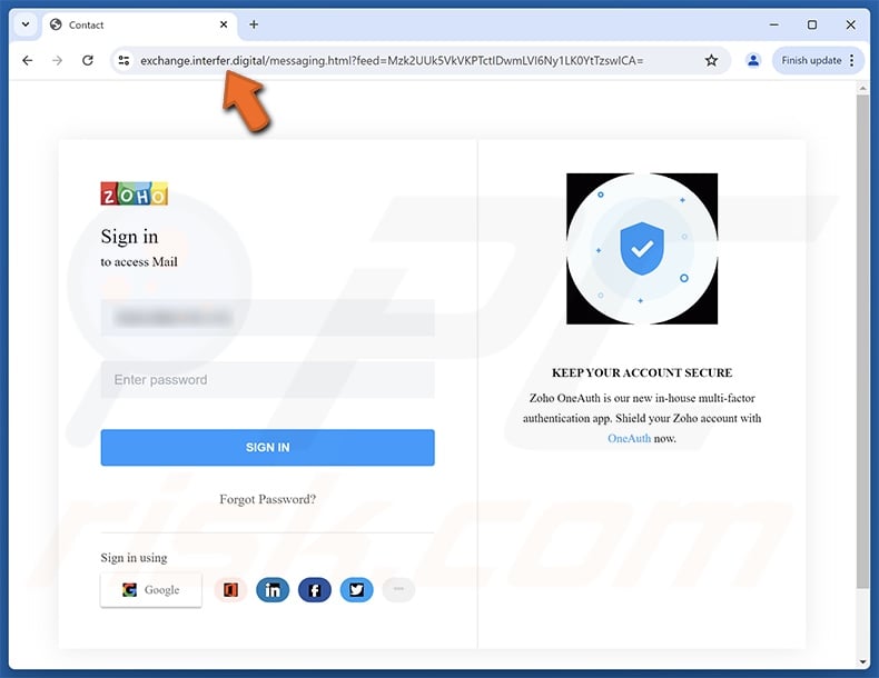 Security Info Replacement scam email promoted phishing site