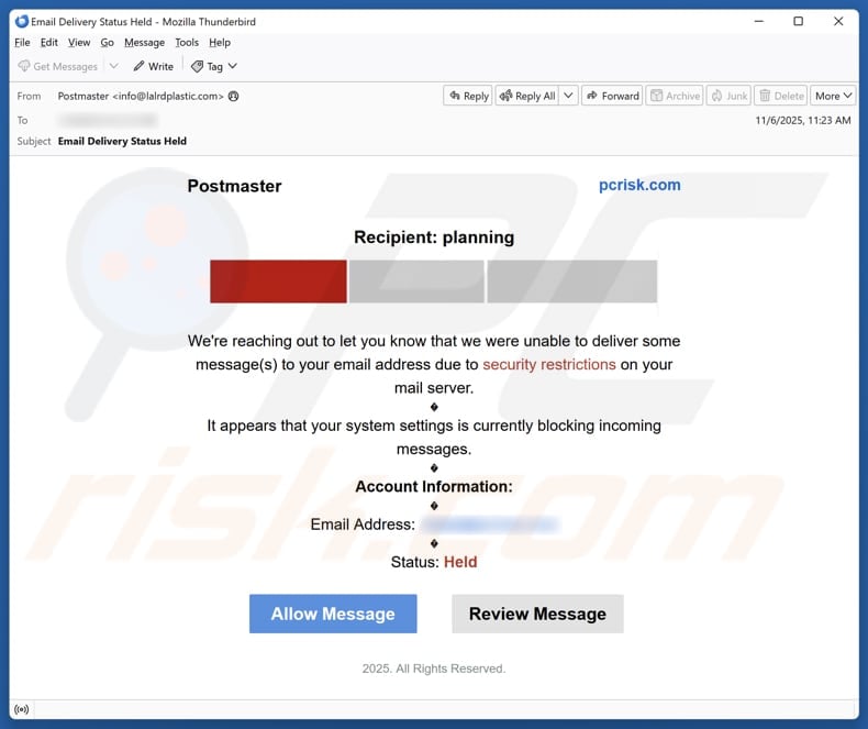 Email Account Failure Notice email spam campaign