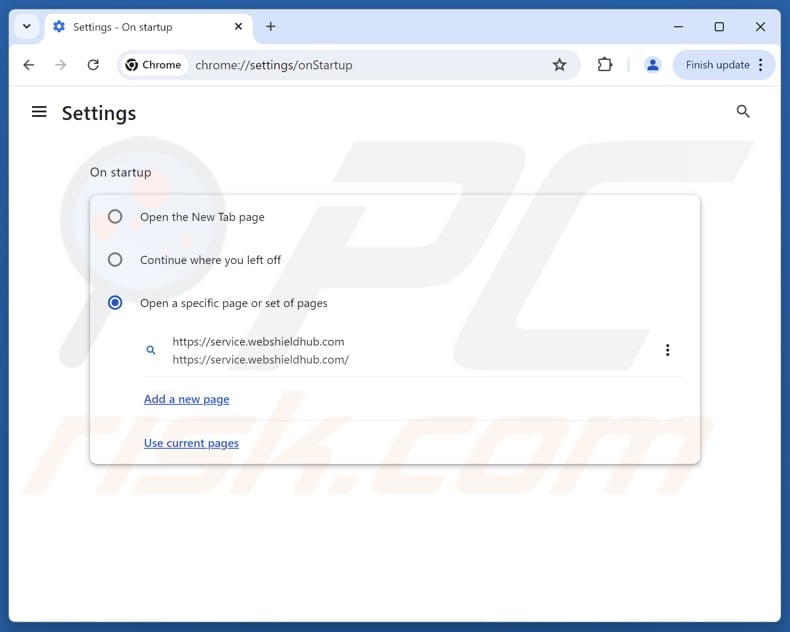 Removing service.webshieldhub.com from Google Chrome homepage