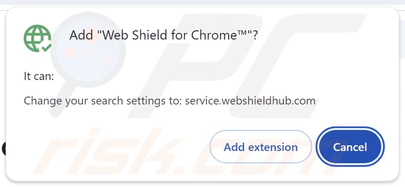 Web Shield for Chrome browser hijacker asking for permissions