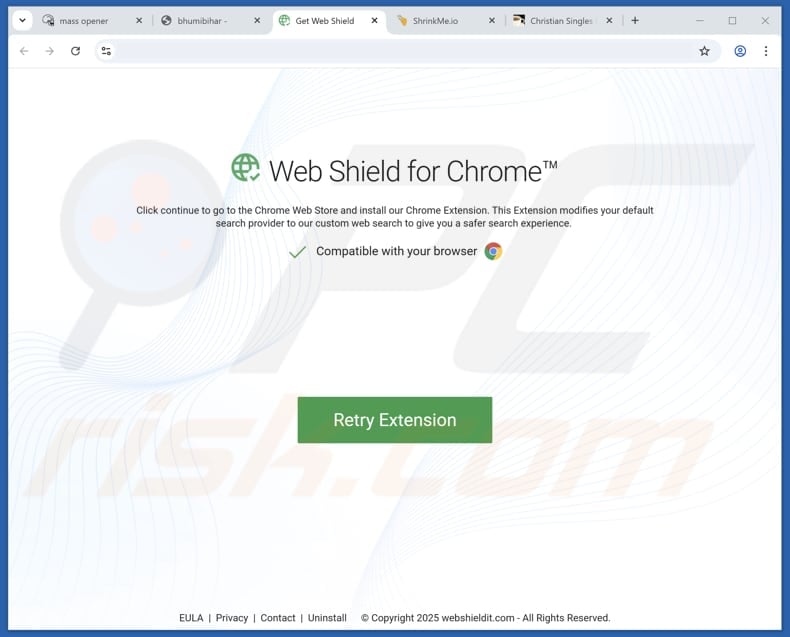 Website used to promote Web Shield for Chrome browser hijacker