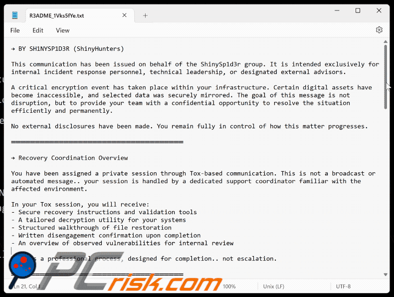 ShinySp1d3r Ransomware ransom note (R3ADME_[random_string].txt)