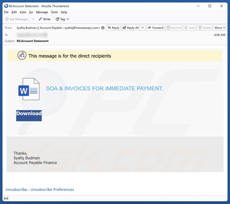 SOA & Invoices email spam campaign