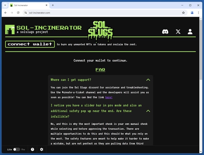 Sol Incinerator token burn scam real website (sol-incinerator.com)