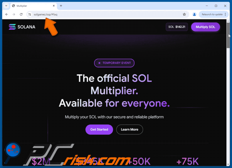 Appearance of the fake Solana (SOL) Multiplier website (GIF)