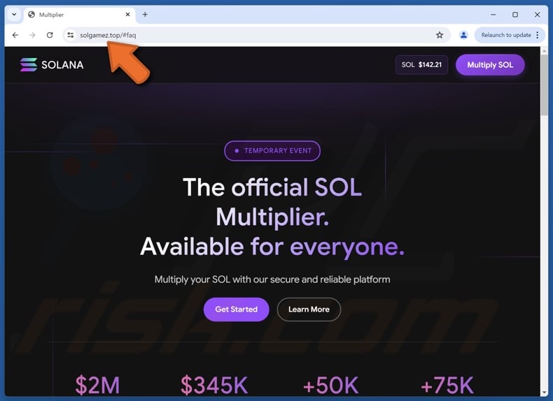 Fake Solana (SOL) Multiplier website