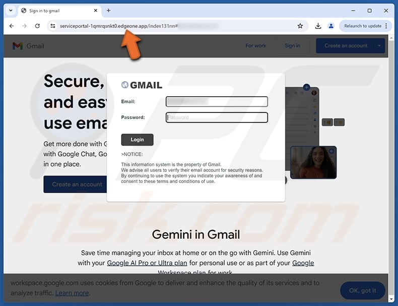 Spam Test Email Scam phishing page used to steal information