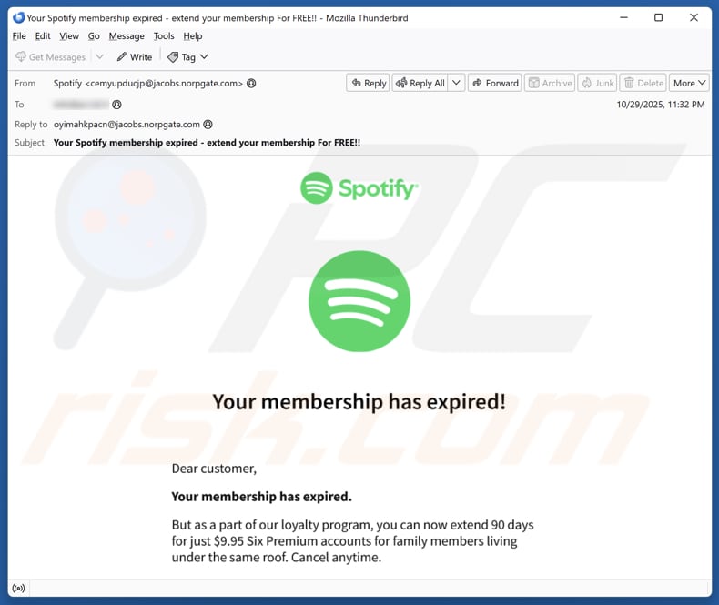 Email Account Failure Notice email spam campaign