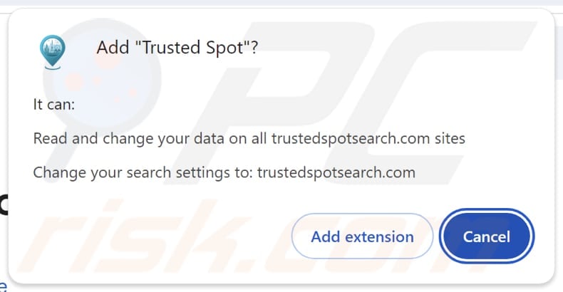 Trusted Spot browser hijacker asking for permissions