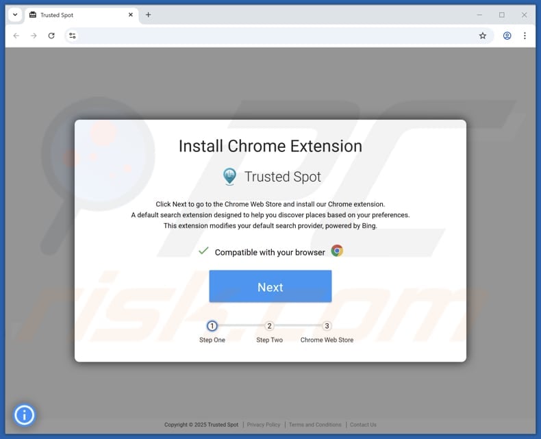 Website used to promote Trusted Spot browser hijacker