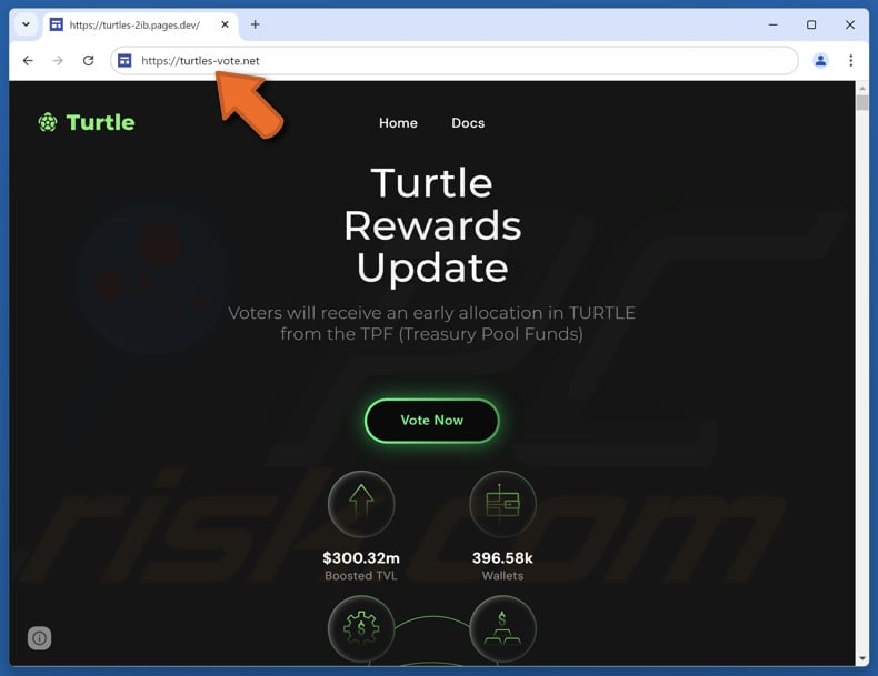Fake Turtle Vote Rewards website