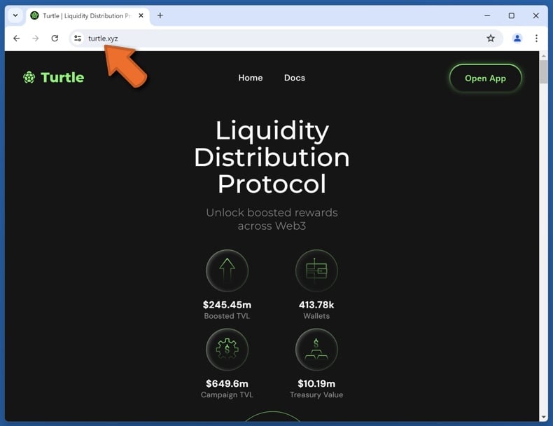Appearance of the real Turtle website (turtle.xyz)