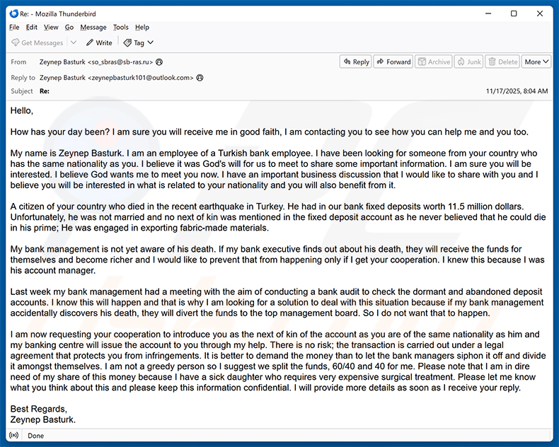 Unclaimed Funds email scam (2025-11-28)