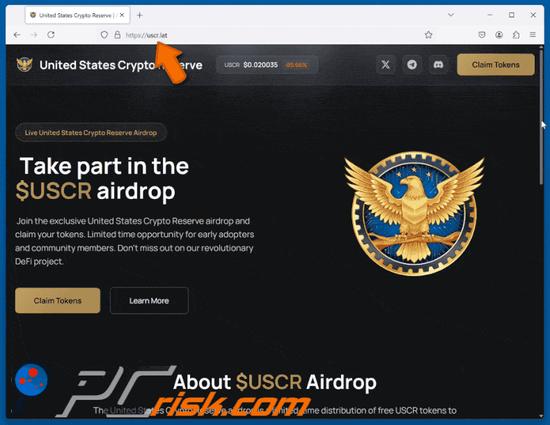 United States Crypto Reserve ($USCR) Airdrop Scam appearance