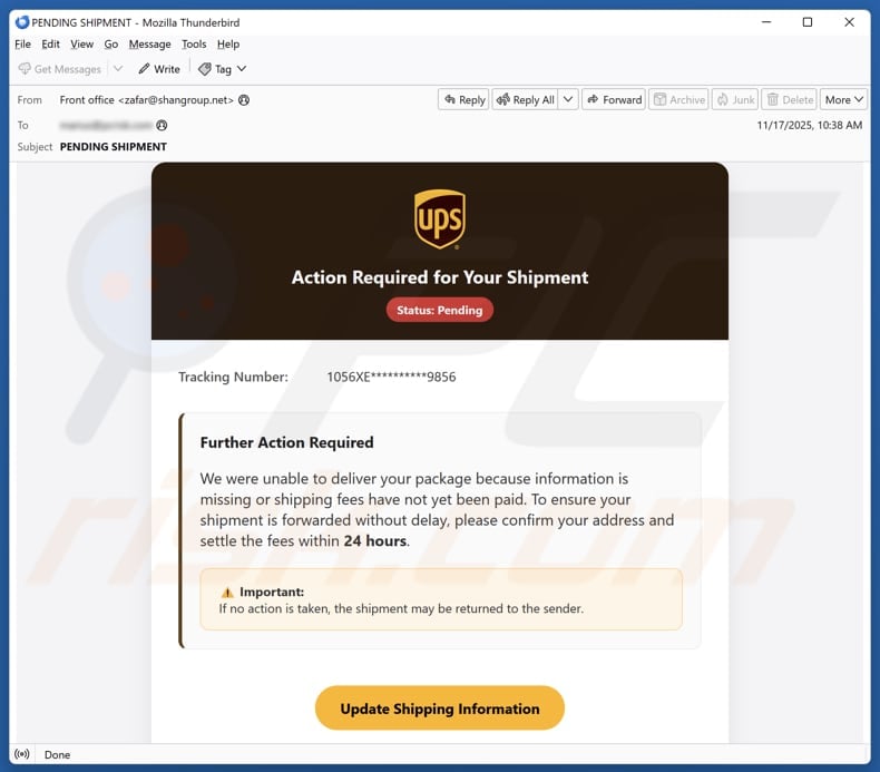 Email Account Failure Notice email spam campaign