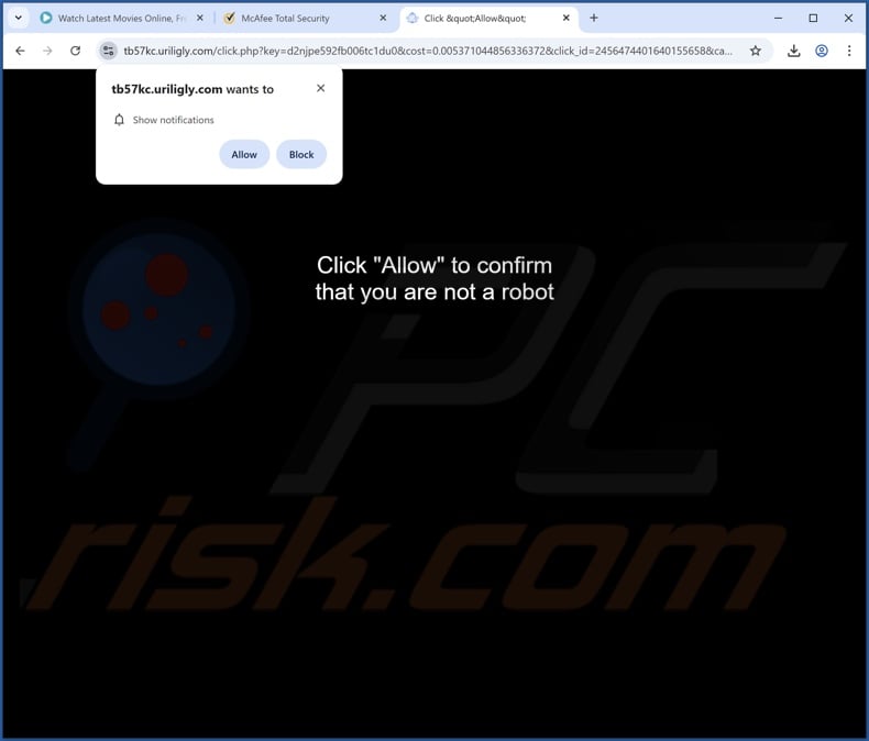 uriligly[.]com pop-up redirects
