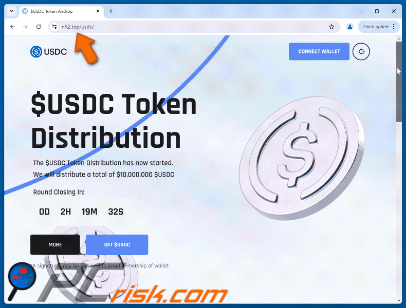 Appearance of the fake USDC Token Distribution website (GIF)