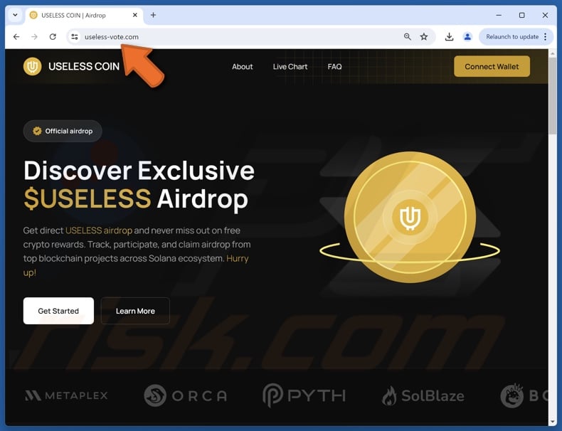 Fake Useless Coin Airdrop website