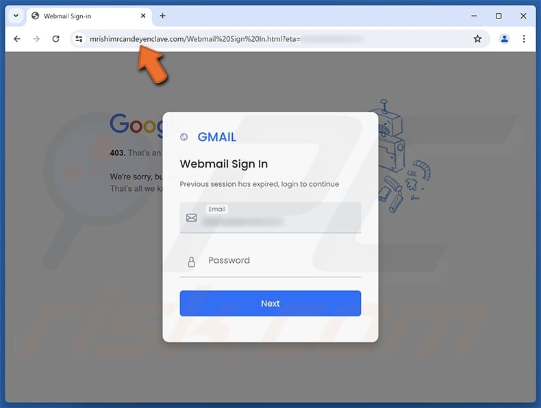 Verify Mail Delivery Settings scam email promoted phishing site