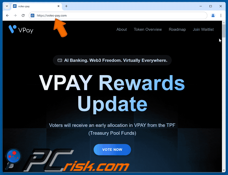 Appearance of the fake VPay Vote Rewards website (GIF)
