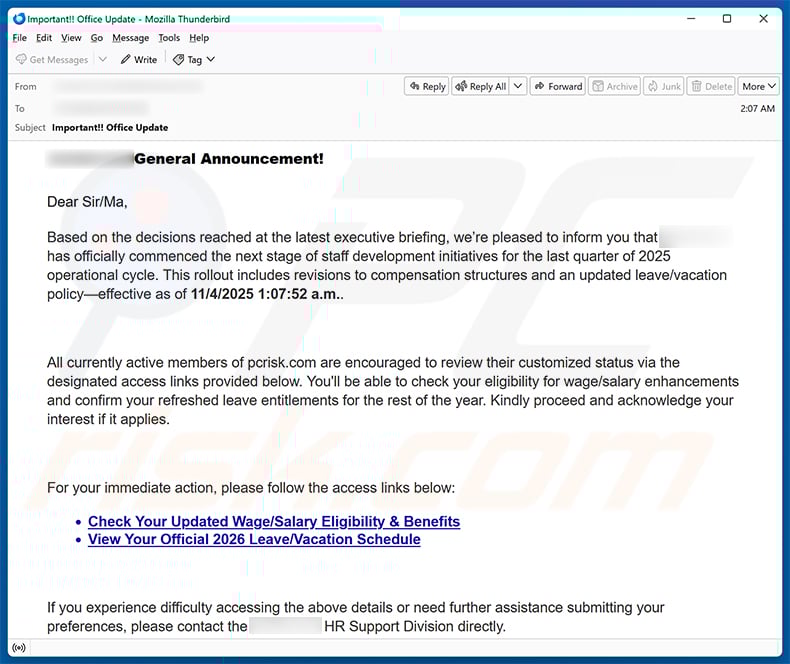Wage Bonus/Allowances email scam (2025-11-04)