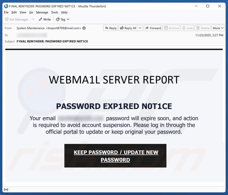 Webmail Server Report email spam campaign