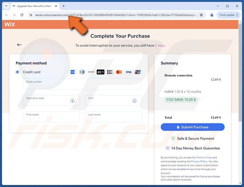 Wix - Domain Expiration Email Scam phishing site