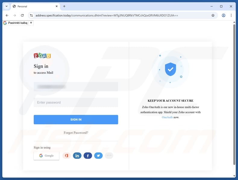 Your Mail Is On Hold scam email promoted phishing site