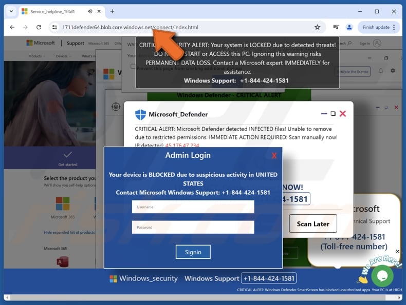 Your System Is Locked Due To Detected Threats scam
