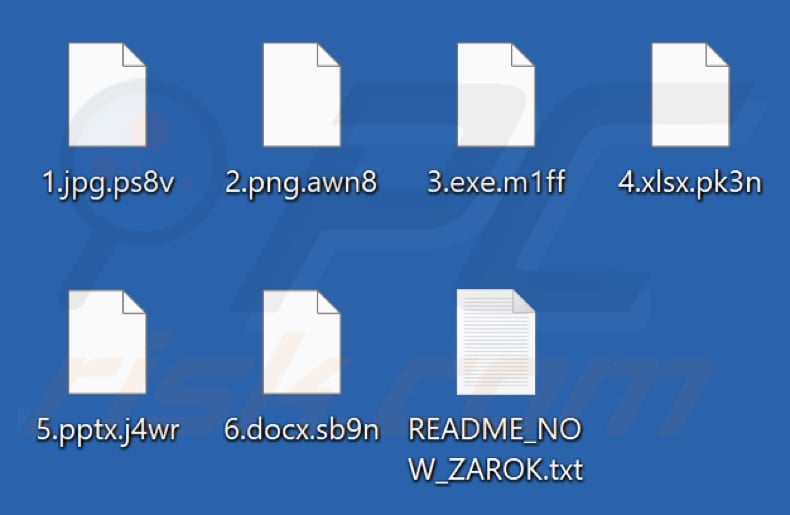Files encrypted by Zarok ransomware (random extension)
