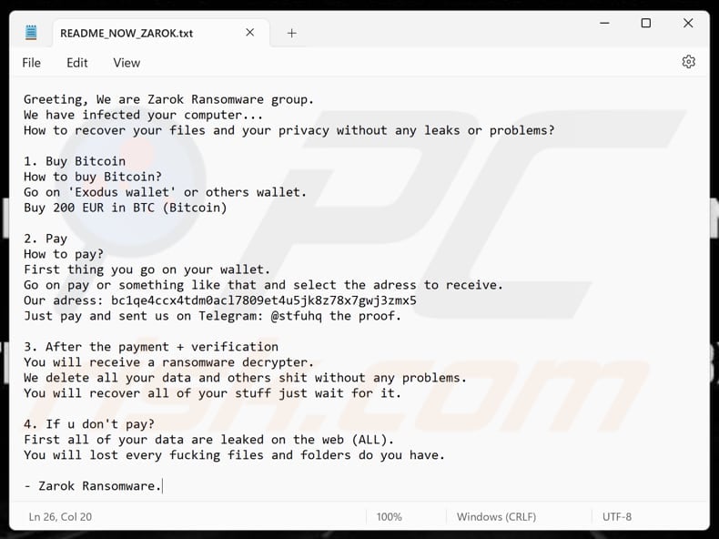 Zarok ransomware text file (README_NOW_ZAROK.txt)
