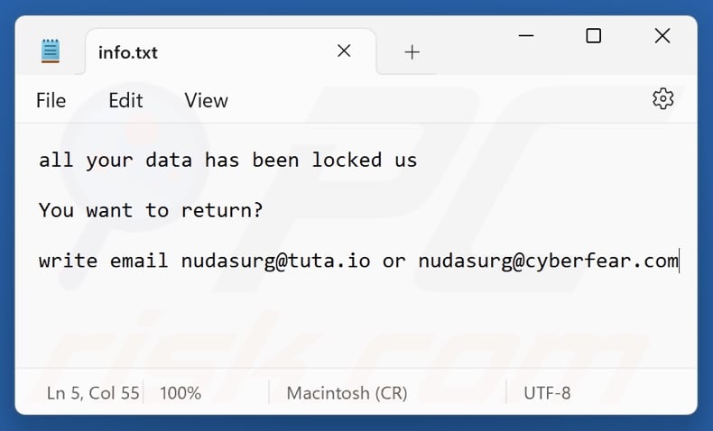 Zeo ransomware text file (info.txt)