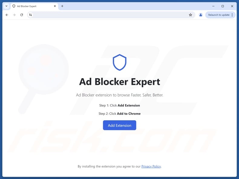 Scam website promoting AdBlocker Expert adware