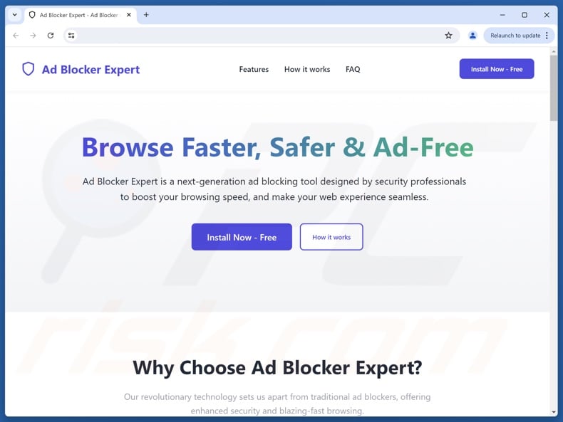 Website promoting AdBlocker Expert adware