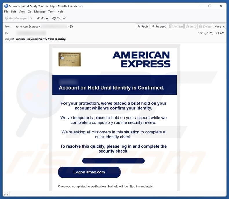 American Express - Account On Hold email spam campaign