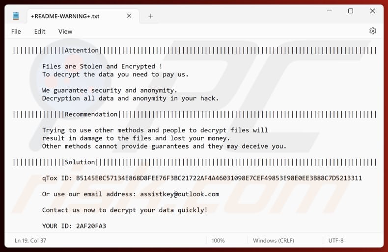 Asyl ransomware text file (+README-WARNING+.txt)