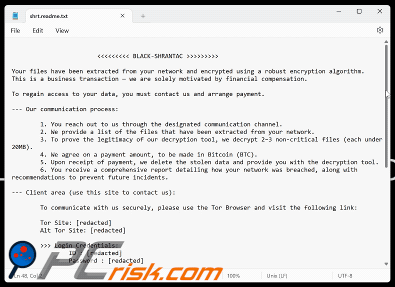 Black Shrantac ransomware ransom note (shrt.readme.txt) GIF