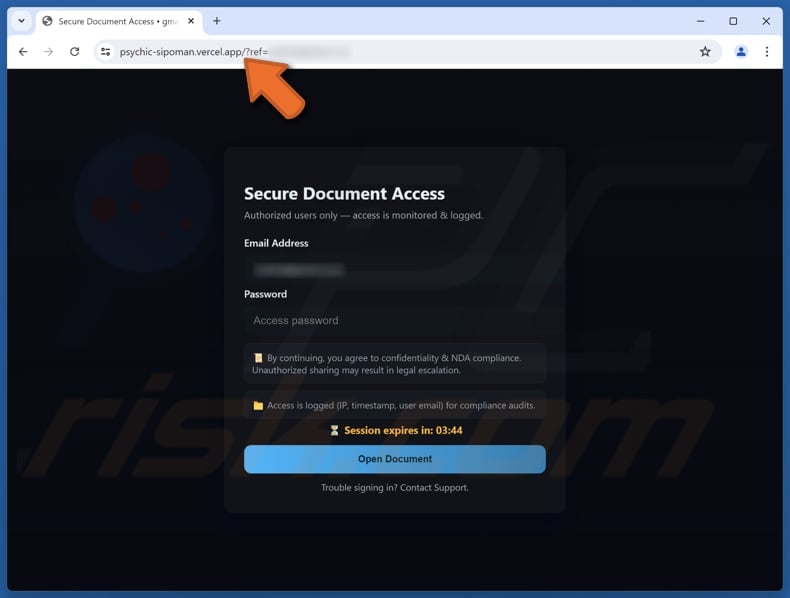 Contract Quote Email Scam fake page