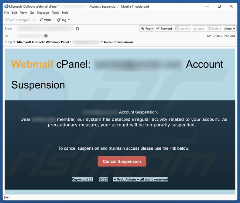 cPanel Account Suspension email spam campaign