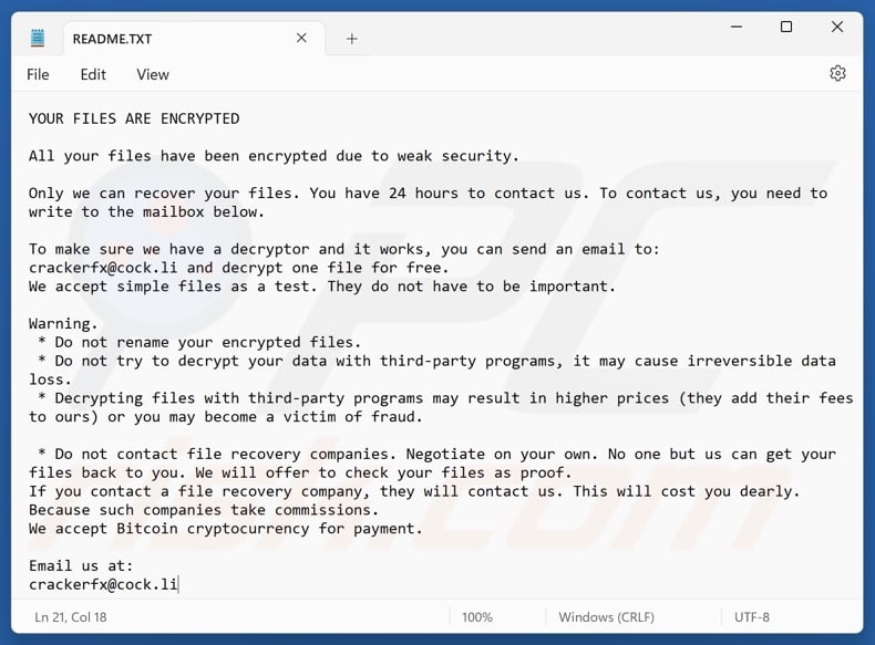 Cracker (Beast) ransomware ransom note (README.TXT)