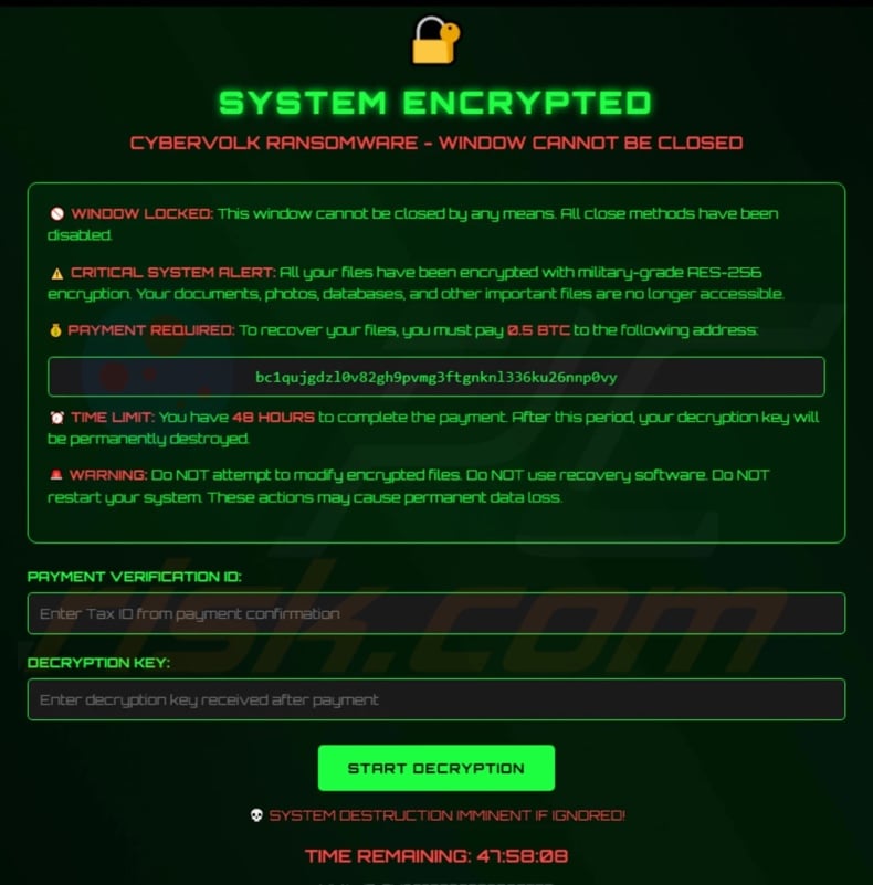 CyberVolk (VolkLocker) ransomware ransom note
