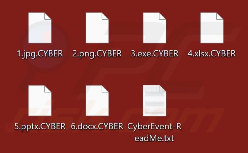 Files encrypted by Cyberware ransomware (.CYBER extension)