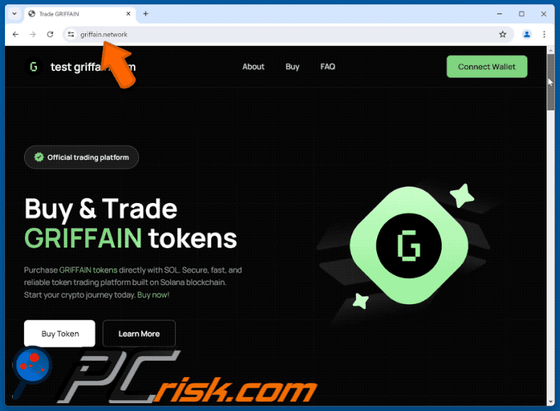 Appearance of the fake Griffain website (GIF)