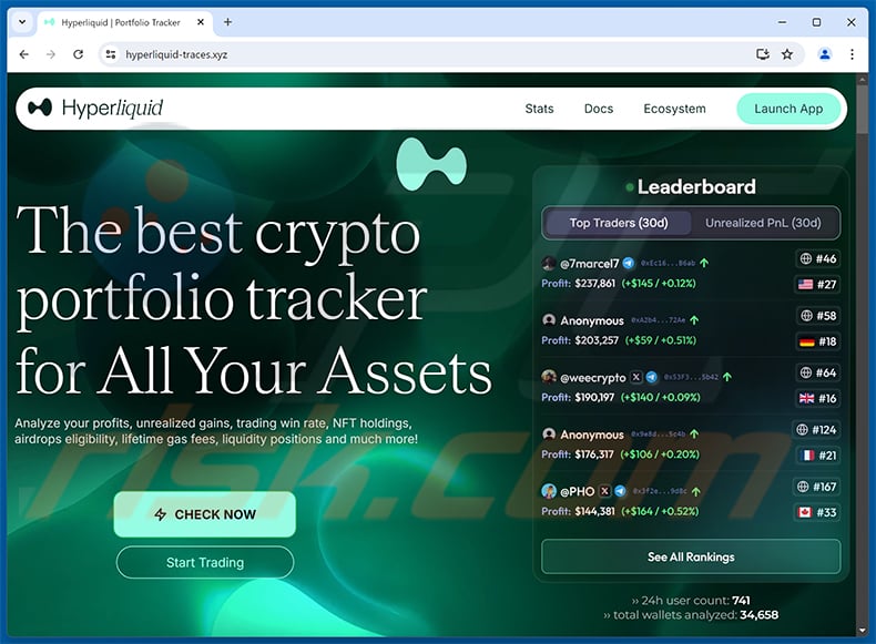 Fake Hyperliquid trading platform website (hyperliquid-traces[.]xyz)
