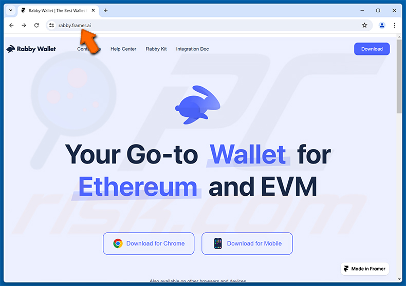 Fake Rabby Wallet website - rabby.framer[.]ai